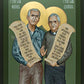 Wall Frame Black, Matted - Philip and Daniel Berrigan by Br. Robert Lentz, OFM - Trinity Stores
