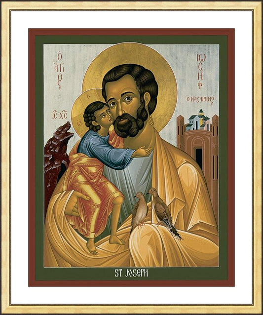 Wall Frame Gold, Matted - St. Joseph of Nazareth by Br. Robert Lentz, OFM - Trinity Stores