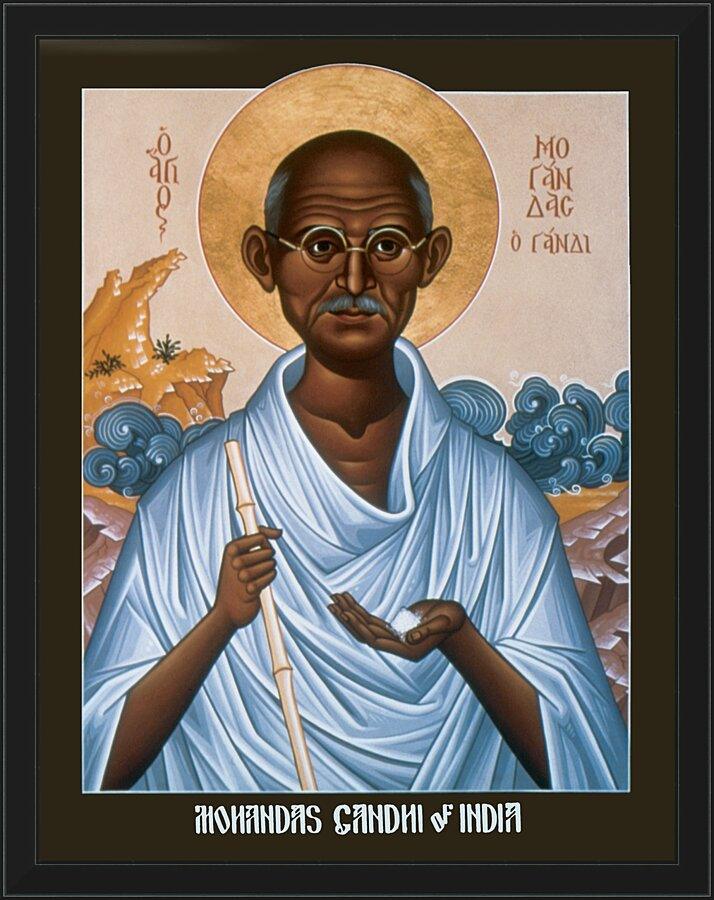 Wall Frame Black - Mohandas Gandhi by Br. Robert Lentz, OFM - Trinity Stores