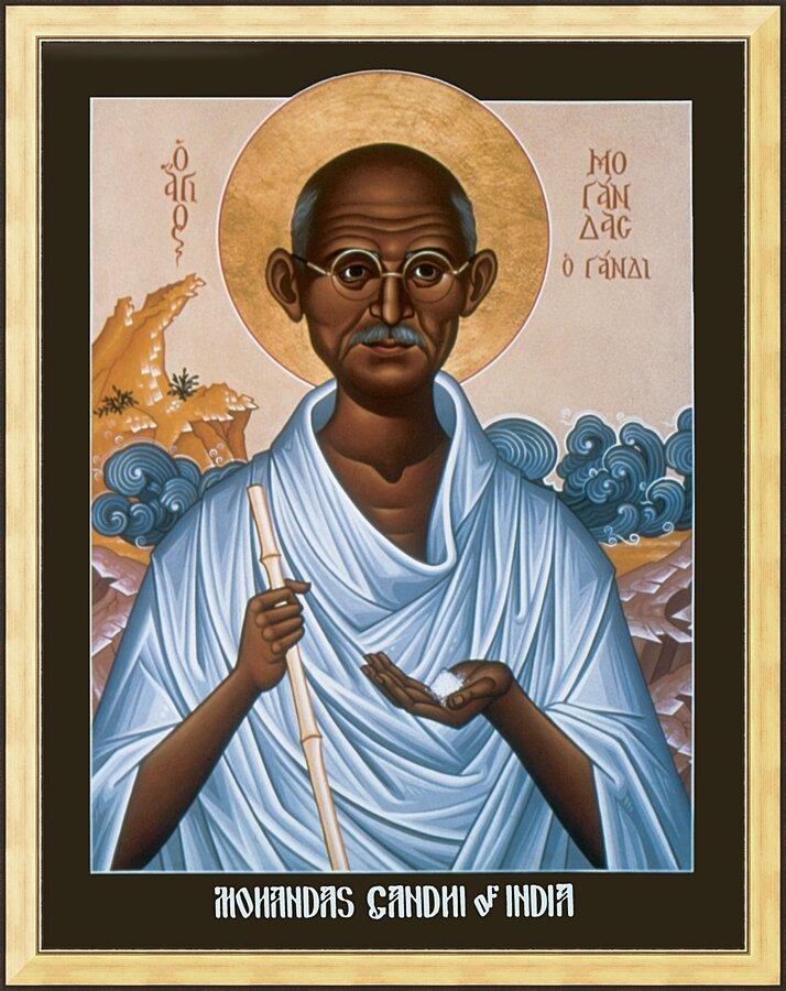 Wall Frame Gold - Mohandas Gandhi by Br. Robert Lentz, OFM - Trinity Stores