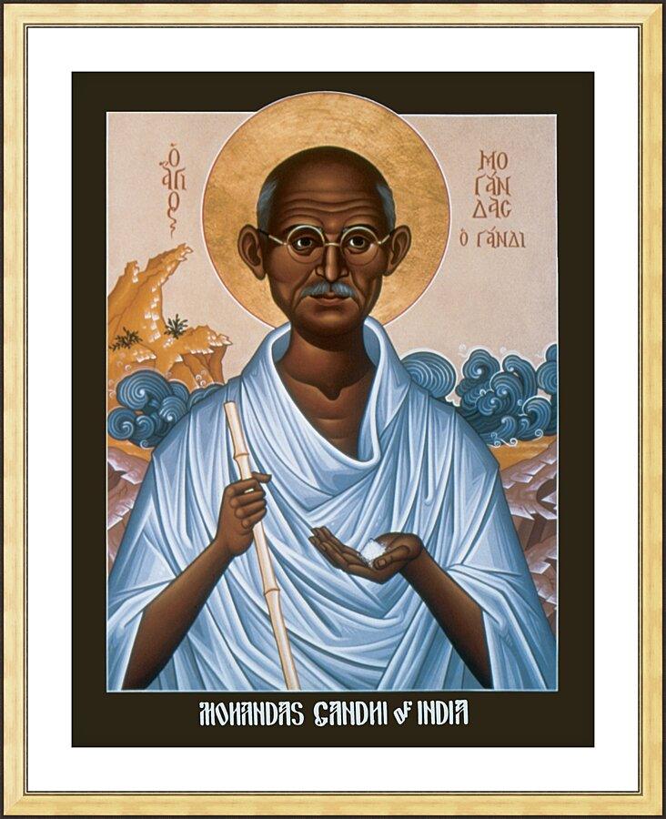 Wall Frame Gold, Matted - Mohandas Gandhi by Br. Robert Lentz, OFM - Trinity Stores