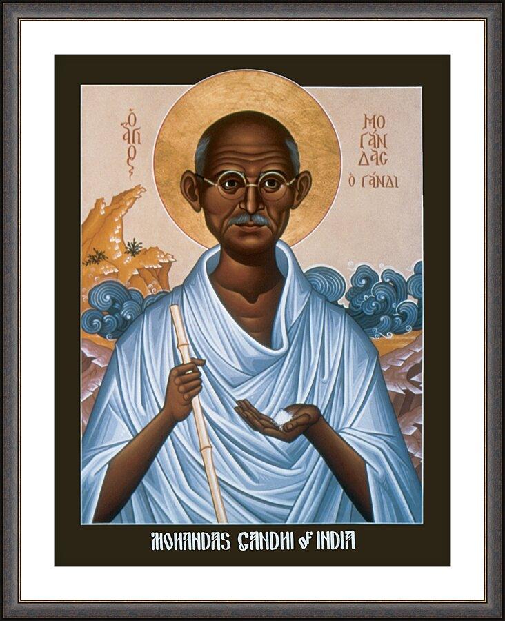 Wall Frame Espresso, Matted - Mohandas Gandhi by Br. Robert Lentz, OFM - Trinity Stores