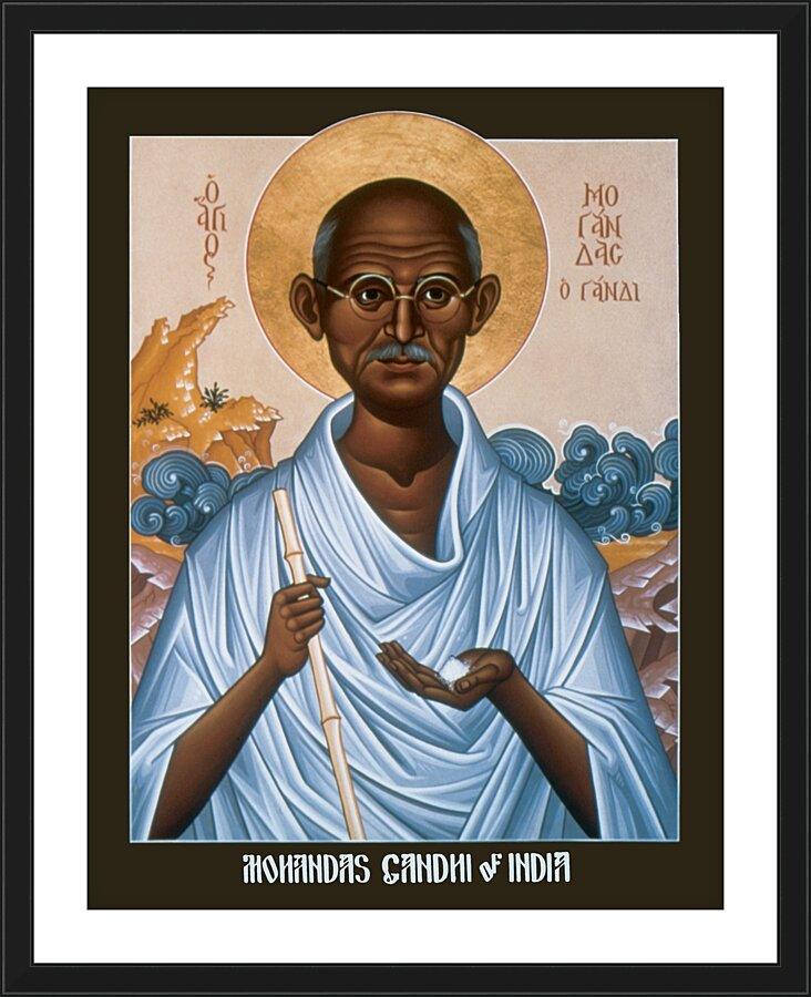 Wall Frame Black, Matted - Mohandas Gandhi by Br. Robert Lentz, OFM - Trinity Stores