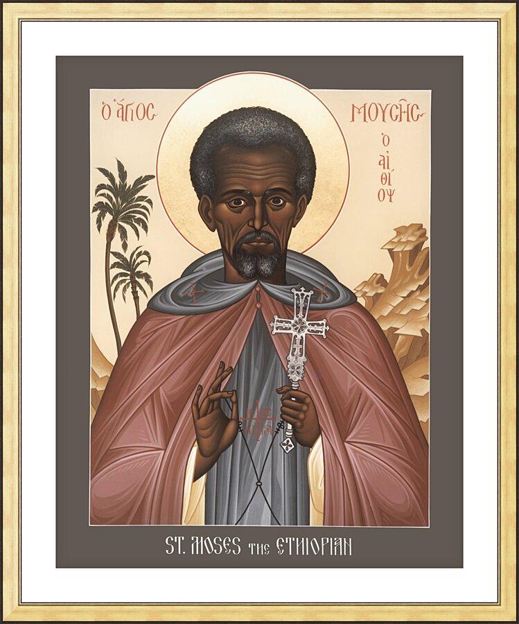 Wall Frame Gold, Matted - St. Moses the Ethiopian by Br. Robert Lentz, OFM - Trinity Stores