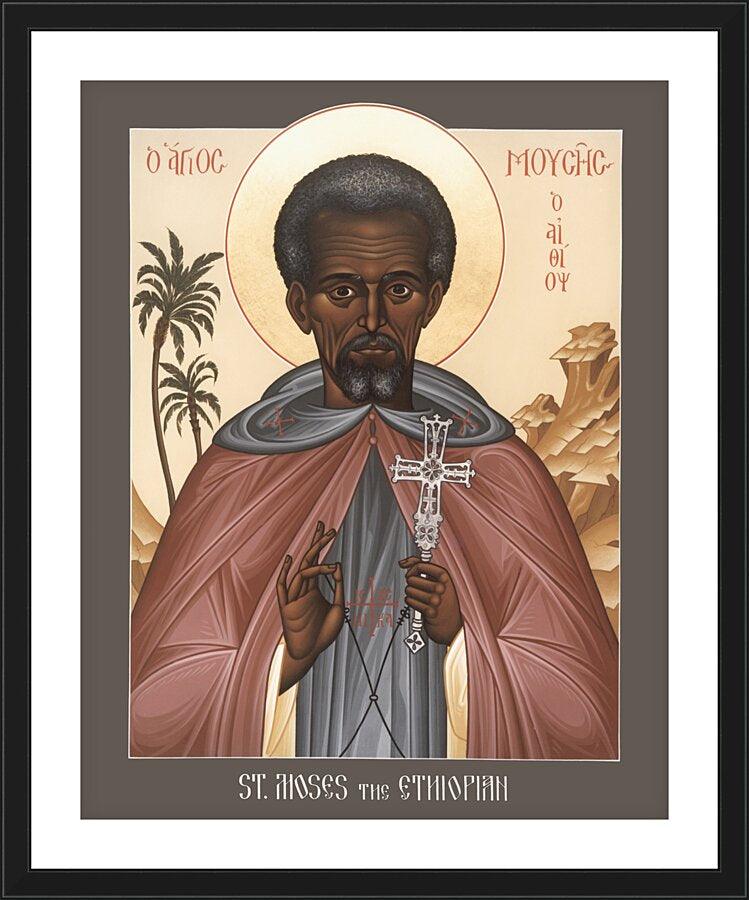 Wall Frame Black, Matted - St. Moses the Ethiopian by Br. Robert Lentz, OFM - Trinity Stores