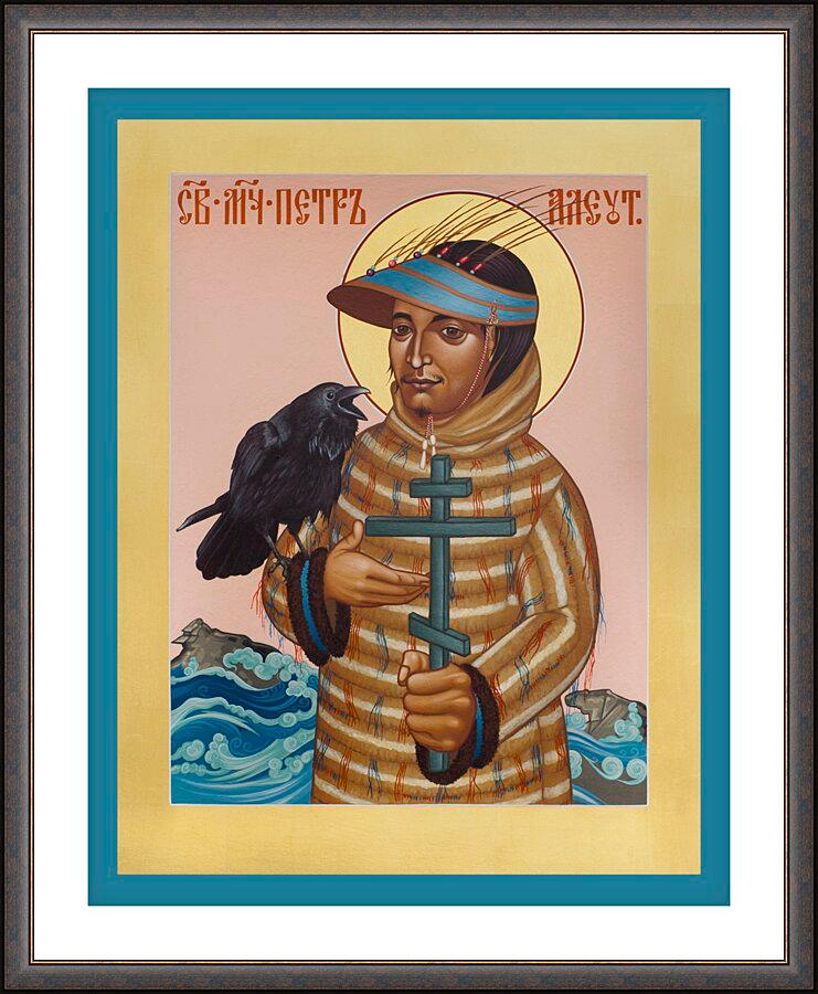 Wall Frame Espresso, Matted - St. Peter the Aleut by Br. Robert Lentz, OFM - Trinity Stores