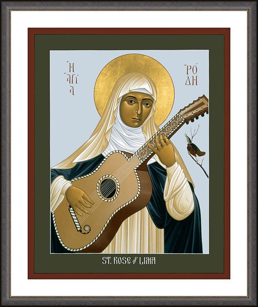 Wall Frame Espresso, Matted - St. Rose of Lima by Br. Robert Lentz, OFM - Trinity Stores