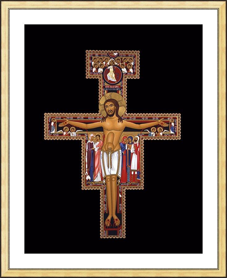 Wall Frame Gold, Matted - San Damiano Crucifix by Br. Robert Lentz, OFM - Trinity Stores