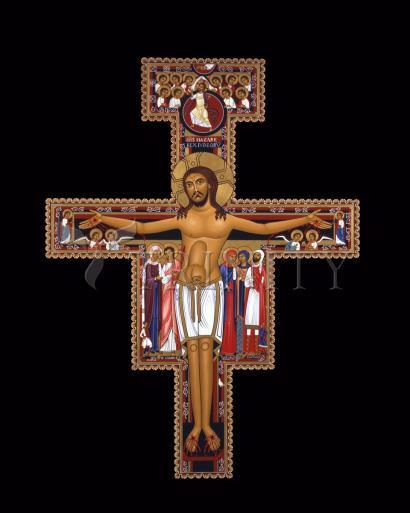 Wall Frame Espresso, Matted - San Damiano Crucifix by Br. Robert Lentz, OFM - Trinity Stores