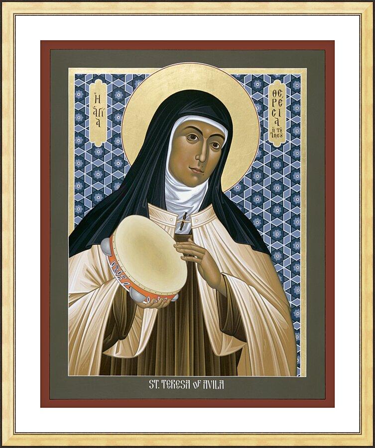 Wall Frame Gold, Matted - St. Teresa of Avila by Br. Robert Lentz, OFM - Trinity Stores