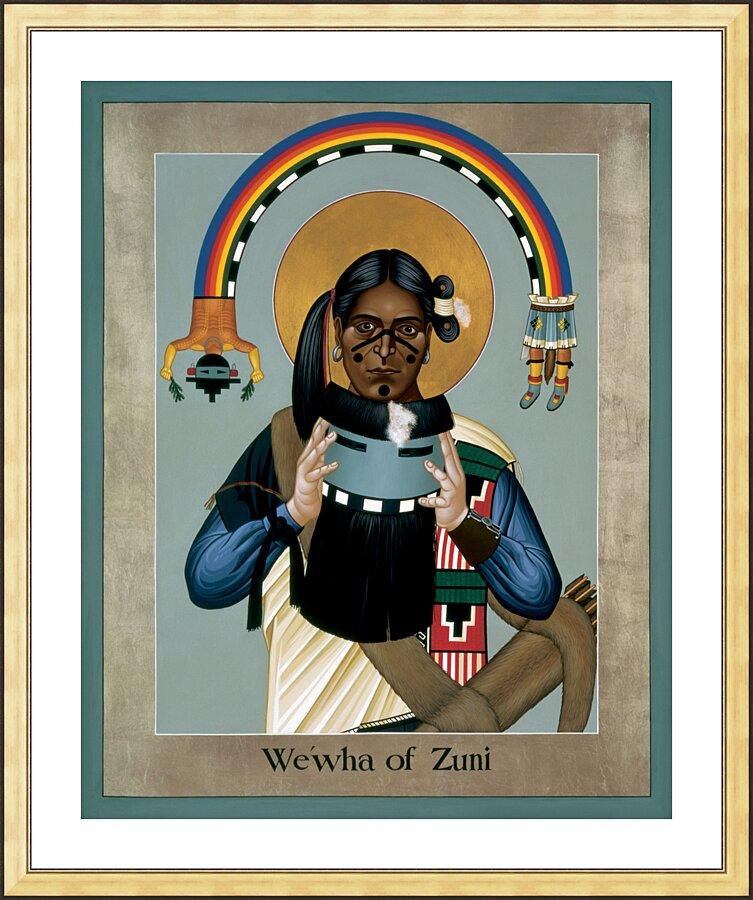 Wall Frame Gold, Matted - We-wha of Zuni by Br. Robert Lentz, OFM - Trinity Stores