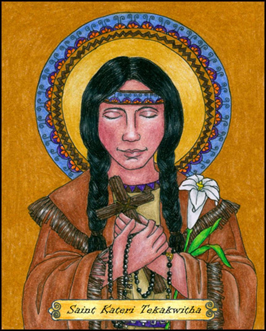 St. Kateri Tekakwitha - Wood Plaque by Brenda Nippert - Trinity Stores