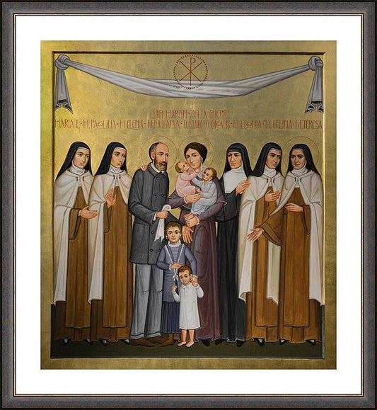 Wall Frame Espresso, Matted - Sts. Louis and Zélie Martin with St. Thérèse of Lisieux and Siblings by Paolo Orlando - Trinity Stores