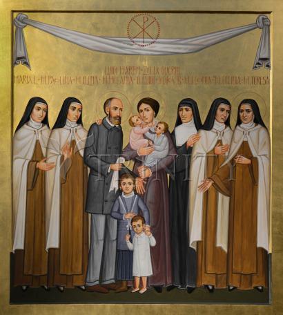 Wall Frame Gold, Matted - Sts. Louis and Zélie Martin with St. Thérèse of Lisieux and Siblings by Paolo Orlando - Trinity Stores