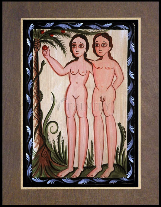 Adam and Eve - Wood Plaque Premium by Br. Arturo Olivas, OFS - Trinity Stores