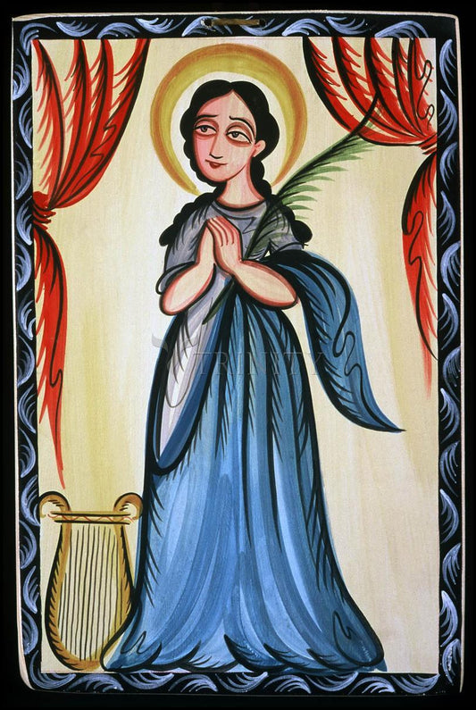 St. Cecilia - Wood Plaque by Br. Arturo Olivas, OFS - Trinity Stores