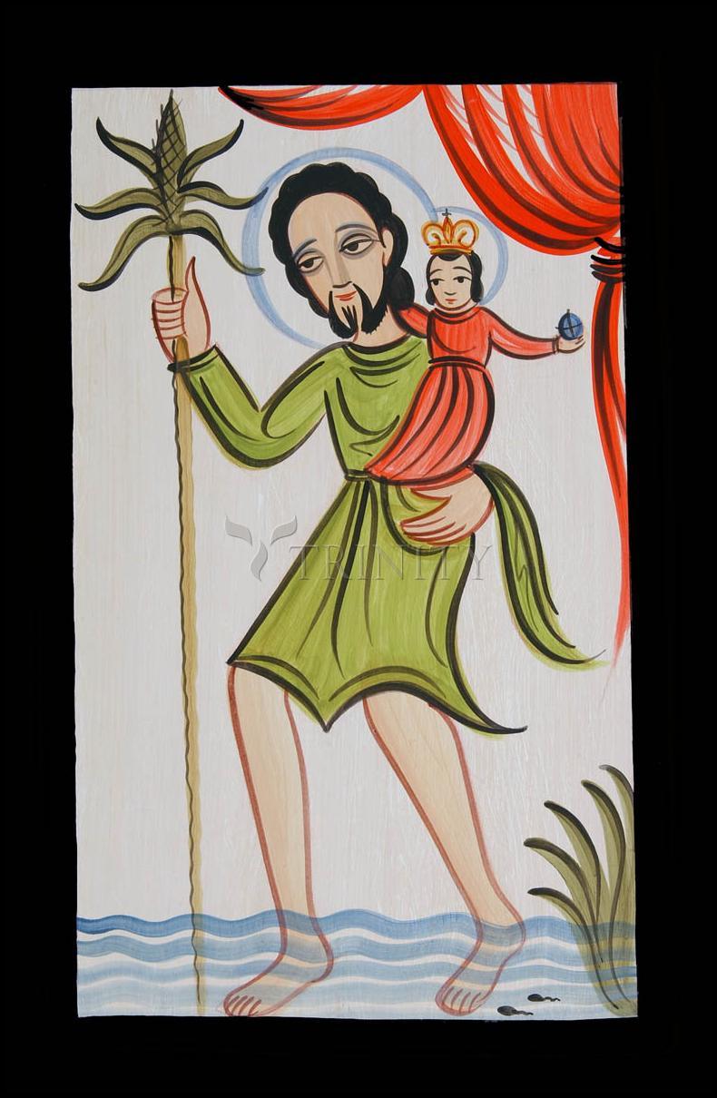 St. Christopher - Wood Plaque by Br. Arturo Olivas, OFS - Trinity Stores