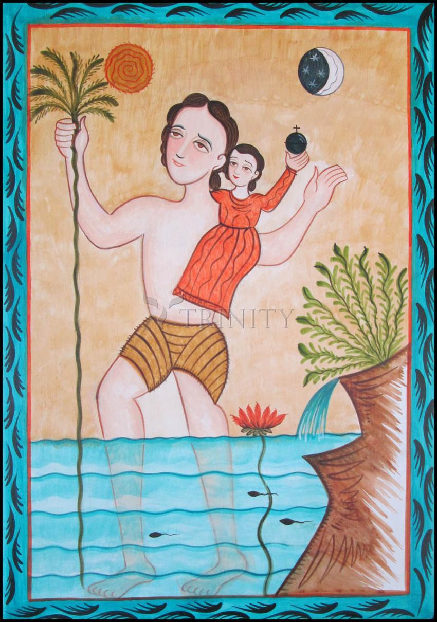 St. Christopher - Wood Plaque by Br. Arturo Olivas, OFS - Trinity Stores