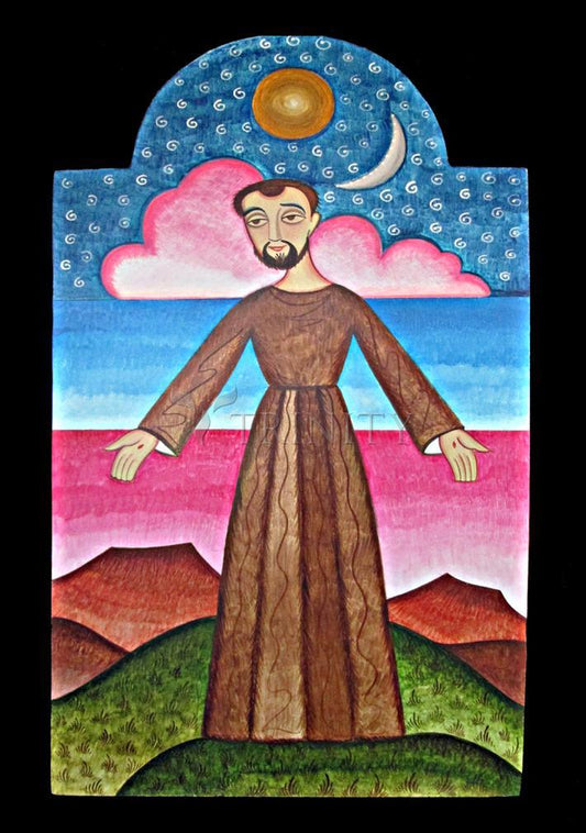 St. Francis of Assisi, Herald of Creation - Wood Plaque by Br. Arturo Olivas, OFS - Trinity Stores