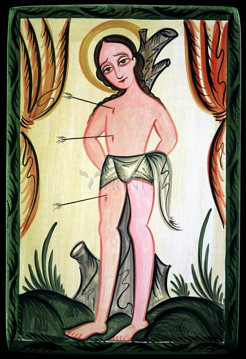 St. Sebastian - Wood Plaque by Br. Arturo Olivas, OFS - Trinity Stores