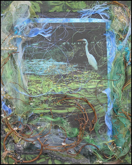 Ibis in Lily Pond - Wood Plaque by Fr. Bob Gilroy, SJ - Trinity Stores