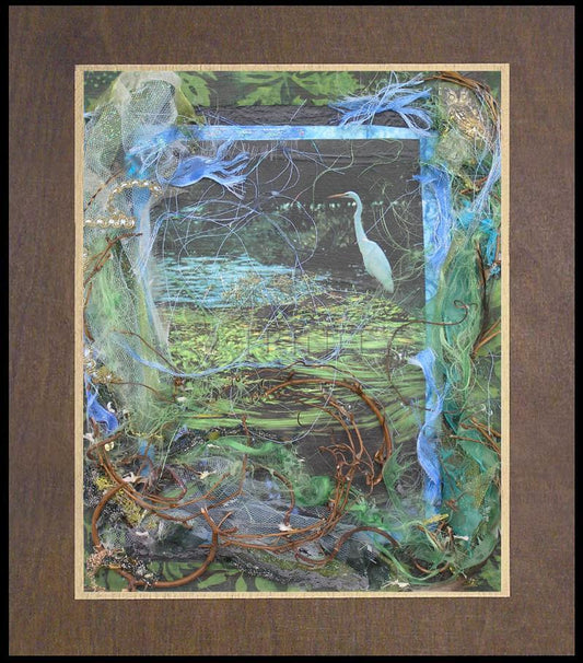 Ibis in Lily Pond - Wood Plaque Premium by Fr. Bob Gilroy, SJ - Trinity Stores