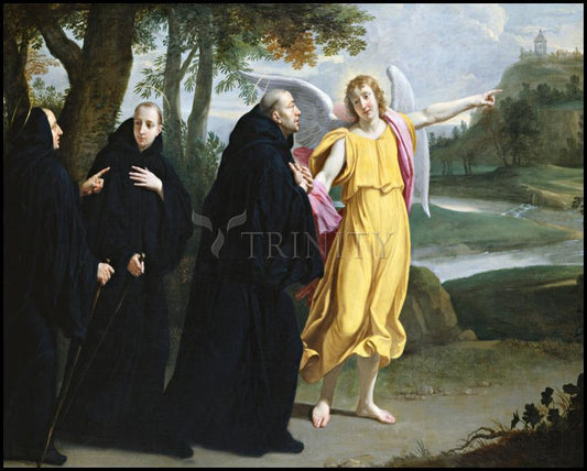 St. Benedict of Nursia - Angel Pointing to Monastery of Mont Cassino - Wood Plaque by Museum Classics - Trinity Stores
