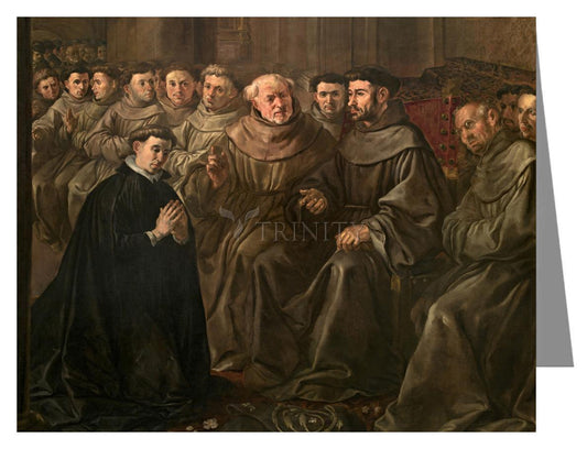 St. Bonaventure Receiving Habit from St. Francis - Note Card Custom Text by Museum Classics - Trinity Stores