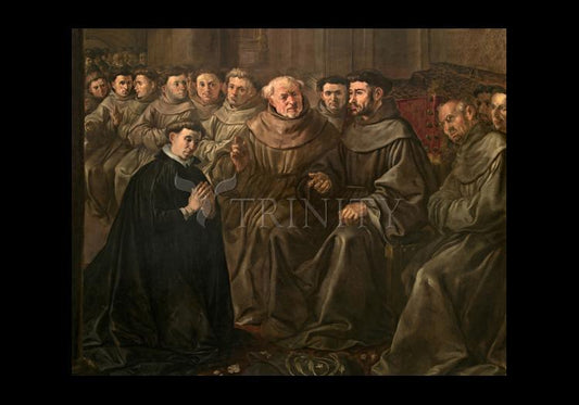 St. Bonaventure Receiving Habit from St. Francis - Holy Card by Museum Classics - Trinity Stores