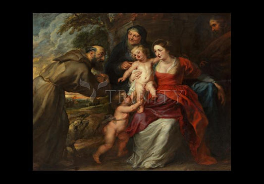 Holy Family with Sts. Francis and Anne and Infant St. John the Baptist - Holy Card by Museum Classics - Trinity Stores
