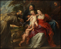 Wood Plaque - Holy Family with Sts. Francis and Anne and Infant St. John the Baptist by Museum Art