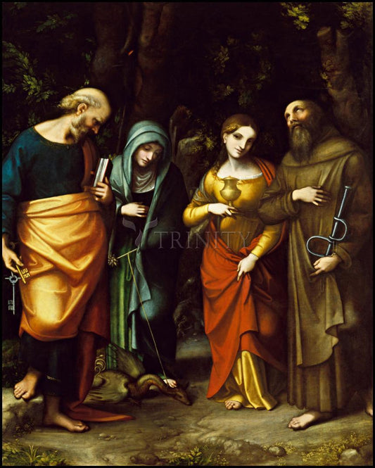Sts. Peter, Martha, Mary Magdalen, and Leonard - Wood Plaque by Museum Classics - Trinity Stores