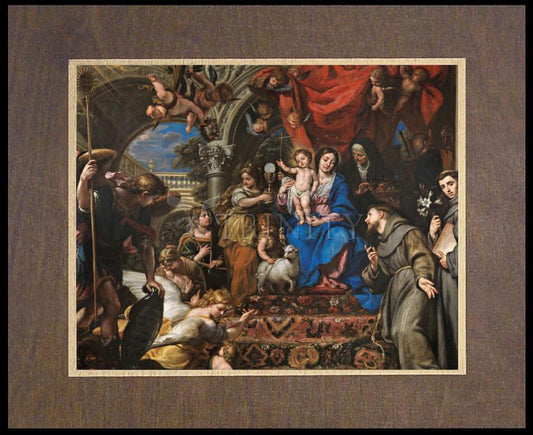 Mary and Child Between Theological Virtues and Saints - Wood Plaque Premium by Museum Classics - Trinity Stores