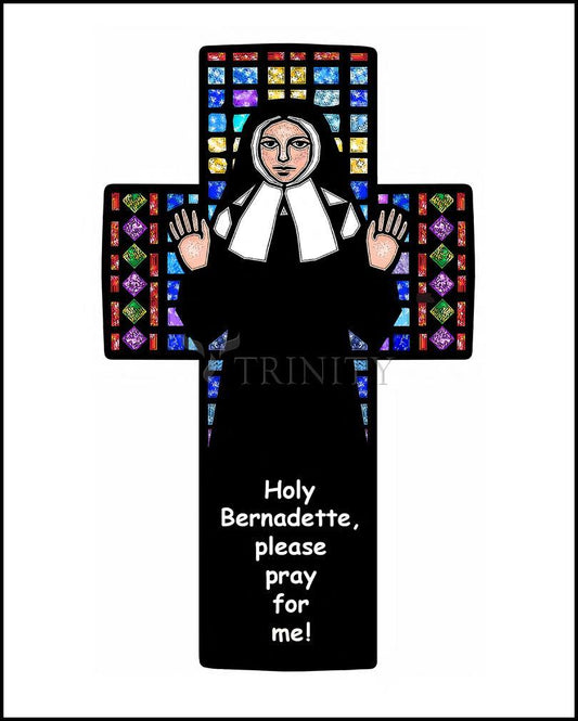 St. Bernadette of Lourdes - Cross - Wood Plaque by Dan Paulos - Trinity Stores