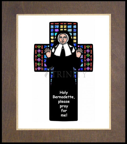 St. Bernadette of Lourdes - Cross - Wood Plaque Premium by Dan Paulos - Trinity Stores