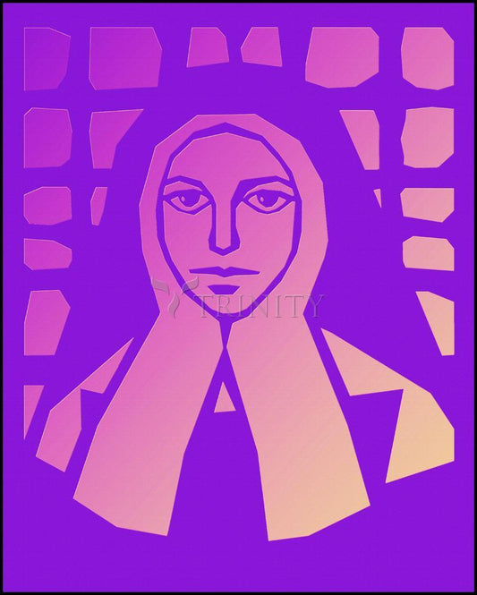 St. Bernadette of Lourdes - Purple Glass - Wood Plaque by Dan Paulos - Trinity Stores