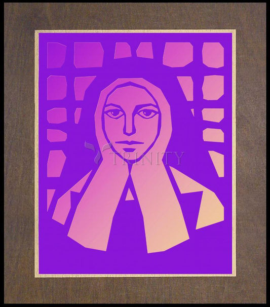 St. Bernadette of Lourdes - Purple Glass - Wood Plaque Premium by Dan Paulos - Trinity Stores