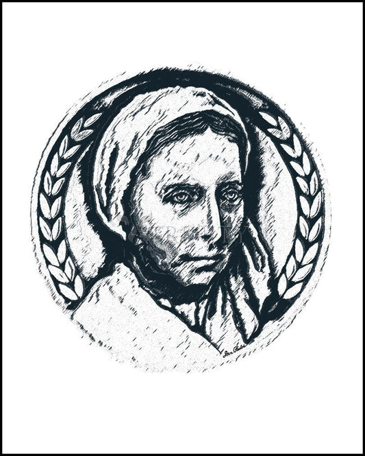 St. Bernadette of Lourdes - Pen and Ink - Wood Plaque by Dan Paulos - Trinity Stores