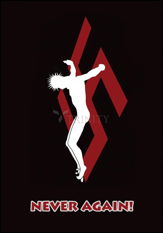 Crucifix - Never Again - Wood Plaque by Dan Paulos - Trinity Stores