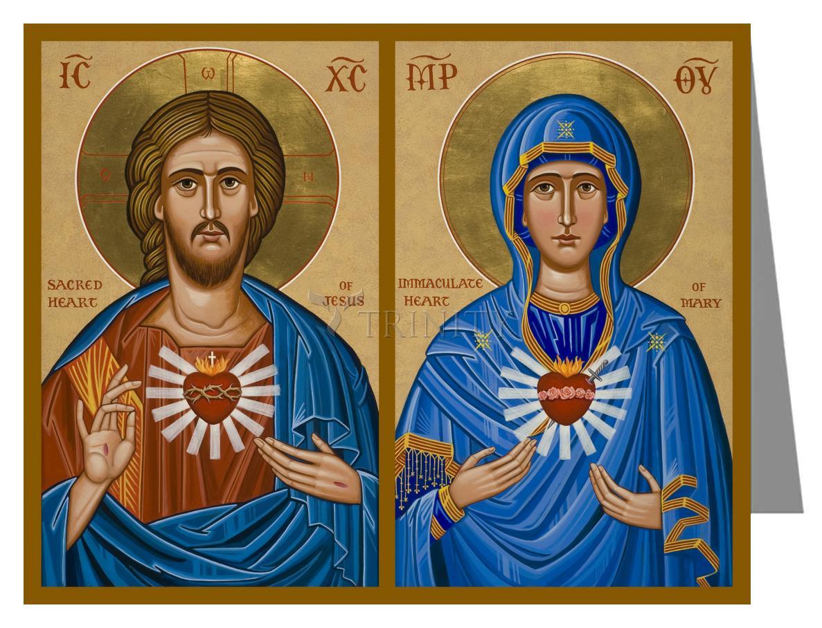 Jesus and Mary - Two Hearts - Note Card Custom Text by Julie Lonneman - Trinity Stores