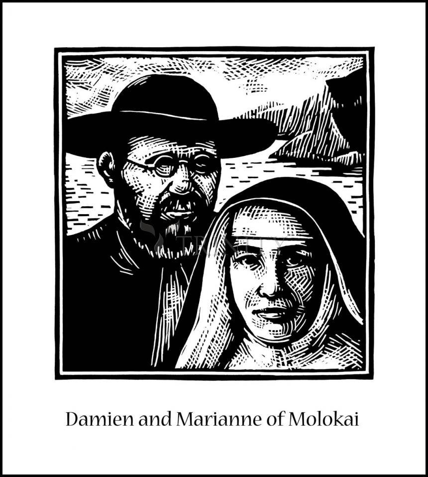 Sts. Damien and Marianne of Molokai - Wood Plaque by Julie Lonneman - Trinity Stores