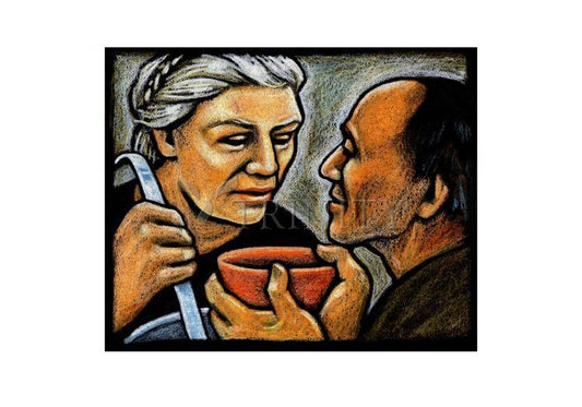 Dorothy Day Feeding the Hungry - Holy Card by Julie Lonneman - Trinity Stores
