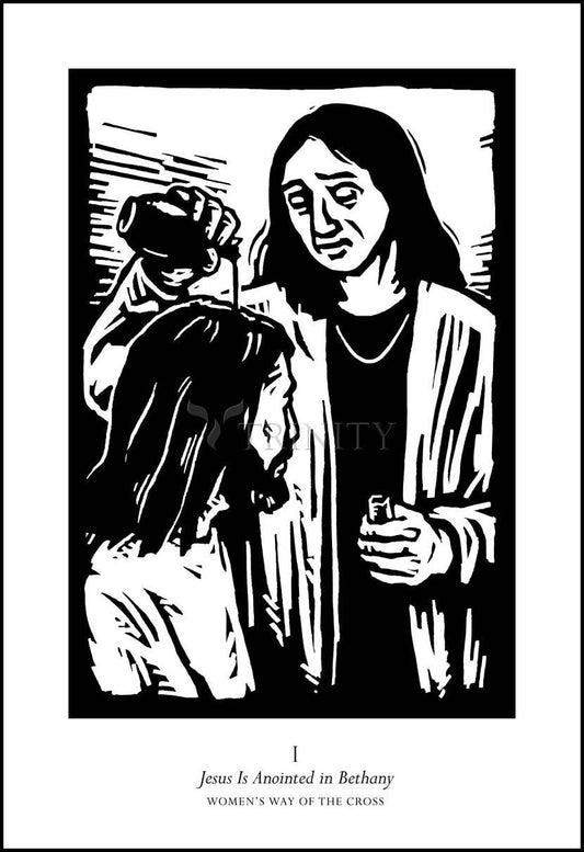 Women's Stations of the Cross 01 - Jesus is Anointed in Bethany - Wood Plaque by Julie Lonneman - Trinity Stores
