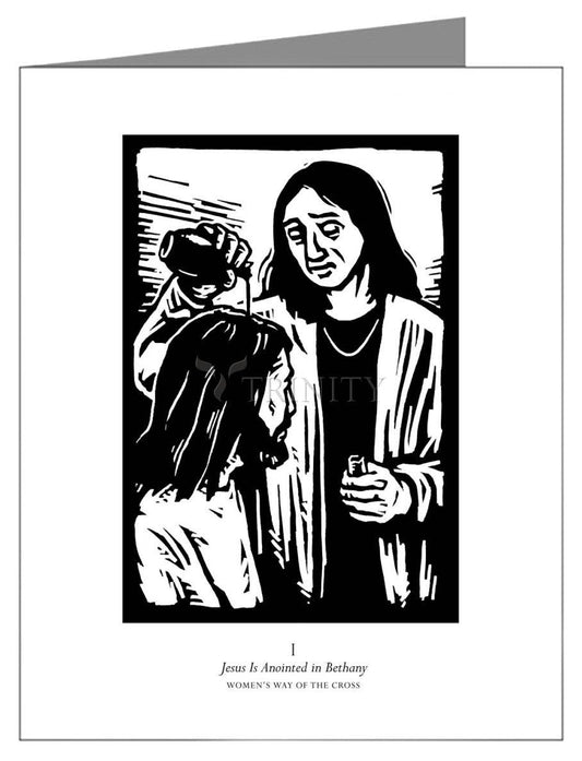 Women's Stations of the Cross 01 - Jesus is Anointed in Bethany - Note Card by Julie Lonneman - Trinity Stores