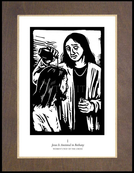 Women's Stations of the Cross 01 - Jesus is Anointed in Bethany - Wood Plaque Premium by Julie Lonneman - Trinity Stores