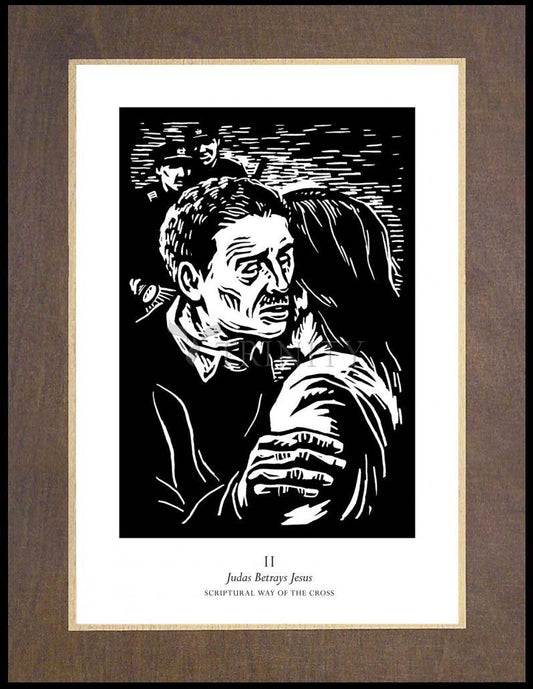 Scriptural Stations of the Cross 02 - Judas Betrays Jesus - Wood Plaque Premium by Julie Lonneman - Trinity Stores