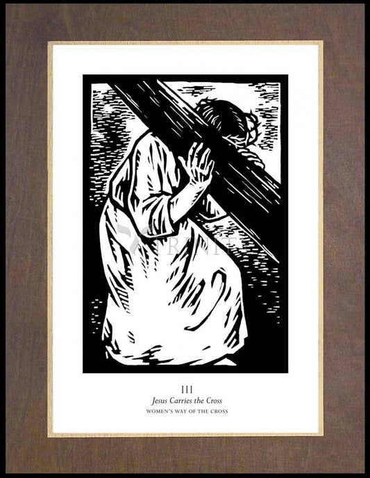 Women's Stations of the Cross 03 - Jesus Carries the Cross - Wood Plaque Premium by Julie Lonneman - Trinity Stores