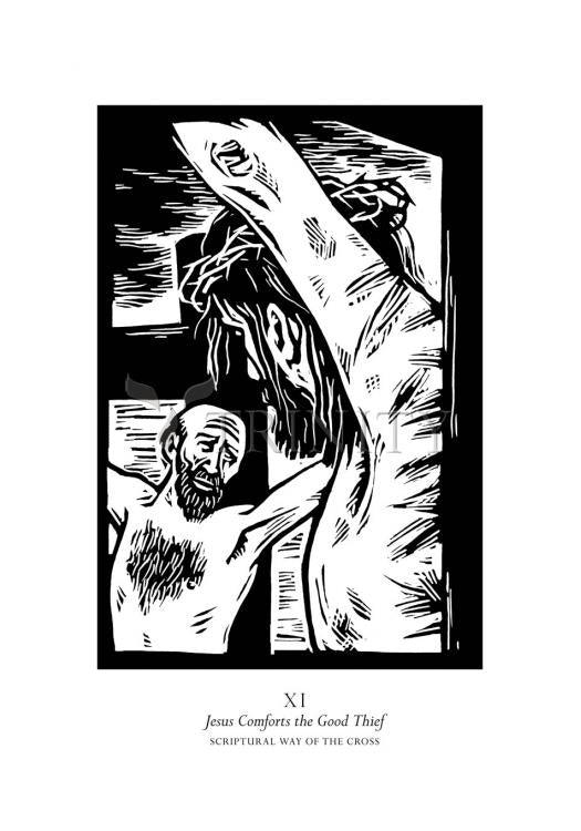 Scriptural Stations of the Cross 11 - Jesus Comforts the Good Thief - Holy Card by Julie Lonneman - Trinity Stores