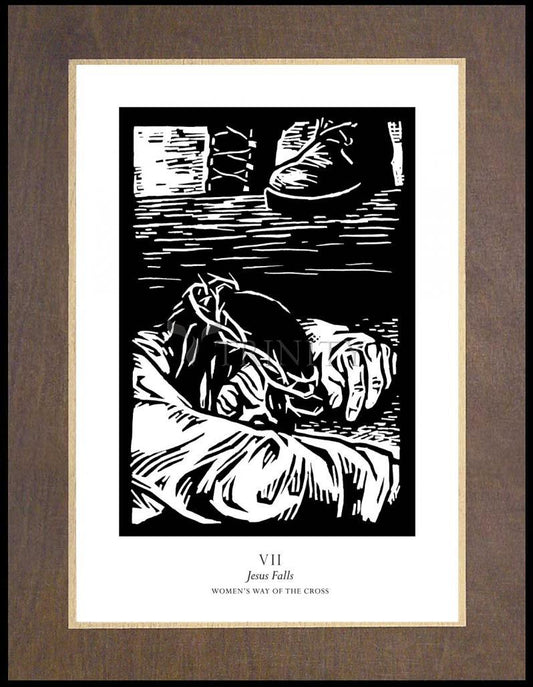 Women's Stations of the Cross 07 - Jesus Falls - Wood Plaque Premium by Julie Lonneman - Trinity Stores