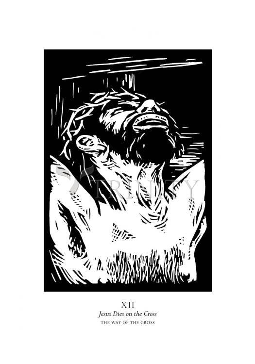 Traditional Stations of the Cross 12 - Jesus Dieson the Cross - Holy Card by Julie Lonneman - Trinity Stores